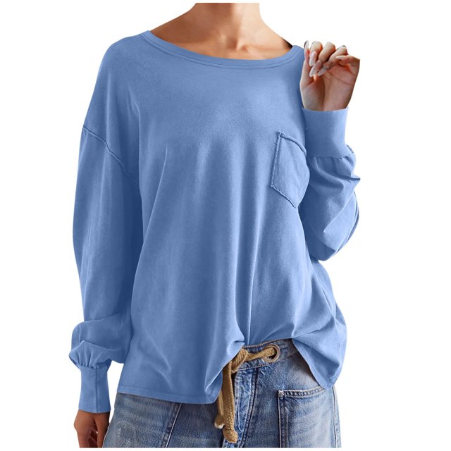 FAIWAD Crewneck Sweatshirt for Women Oversized Long Sleeve Tops Casual Drop Shoulder Fall Clothes With Pockets