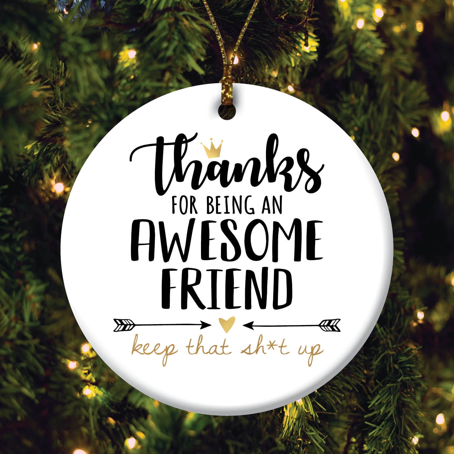 Thanks Awesome Friend Christmas Tree Ornament on Porcelain Round Decoration