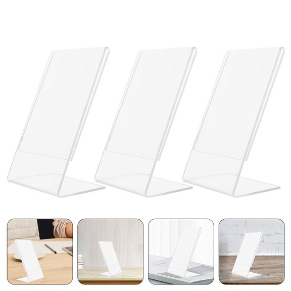 OUNONA 3-Pack Acrylic Desktop Picture Frames Clear Photo Frame Display Racks for Home Office Decor