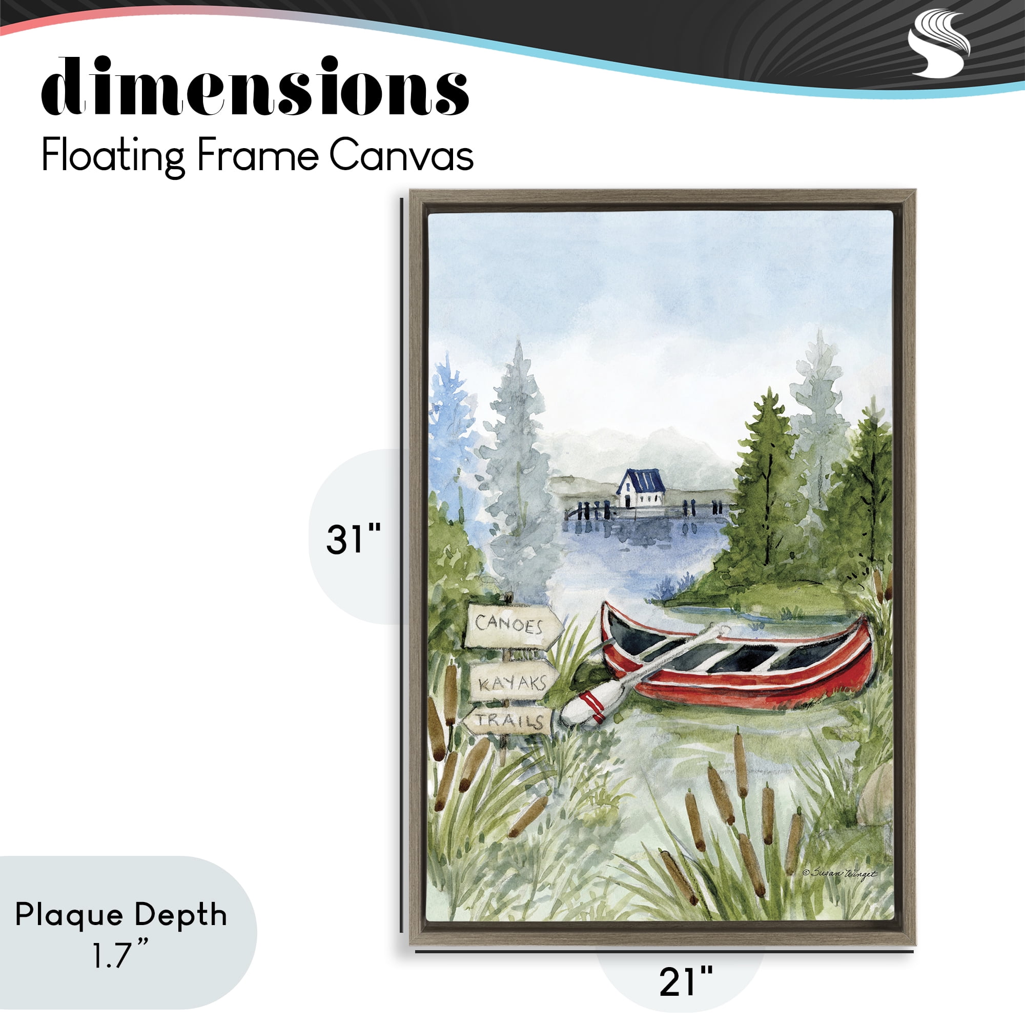 Stupell Industries Canoe On Lake Brown Framed Floater Canvas Wall Art, design by Susan Winget