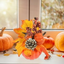 yulier Fall Decor, Artificial Pumpkin with Maple Leaves Pinecones Red Berries, Home Kitchen Table Centerpieces Fall Thanksgiving Party Tabletop Decor