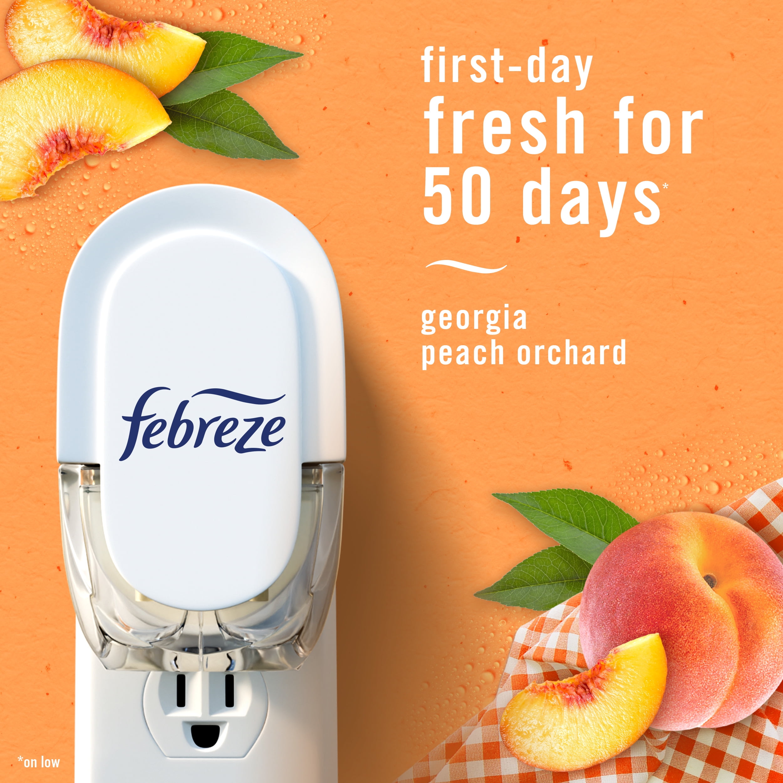 (4 pack) Febreze Plug In Air Freshener, Odor-Fighting Scented Oil Refill, Georgia Peach Orchard, 1 Refill