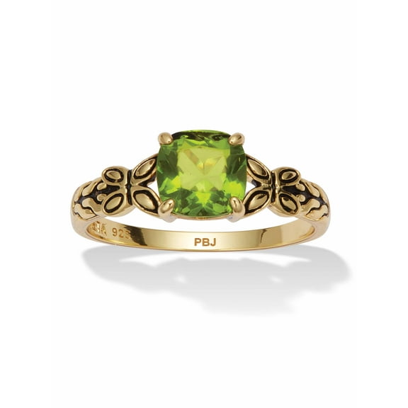 PalmBeach Jewelry Cushion-Cut Simulated Birthstone Butterfly and Scroll Ring in Antiqued Gold-plated Sterling Silver