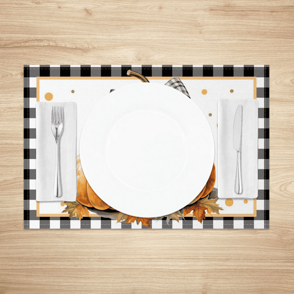 SUNOLIFE Fall Autumn Placemats Set of 4,Pumpkins Sunflower Thanksgiving Table Decorations 12x18 inch