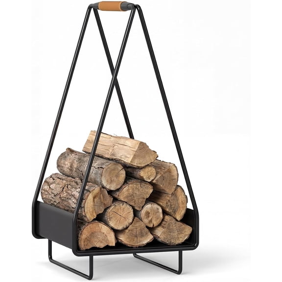 Heavy-Duty Metal Firewood Log Rack with Handle & Elevate Stand, Indoor/Outdoor, No Assembly