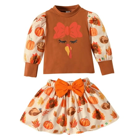 

WUDATI Toddler Boys Girls Set Hallowe-en Christmas Toddler Girls Boys Winter Baby Girls Set Thanksgiving Turkey Pumpkin Print Long Sleeve Skirt Two Piece Party Thanksgiving Hallowe-en