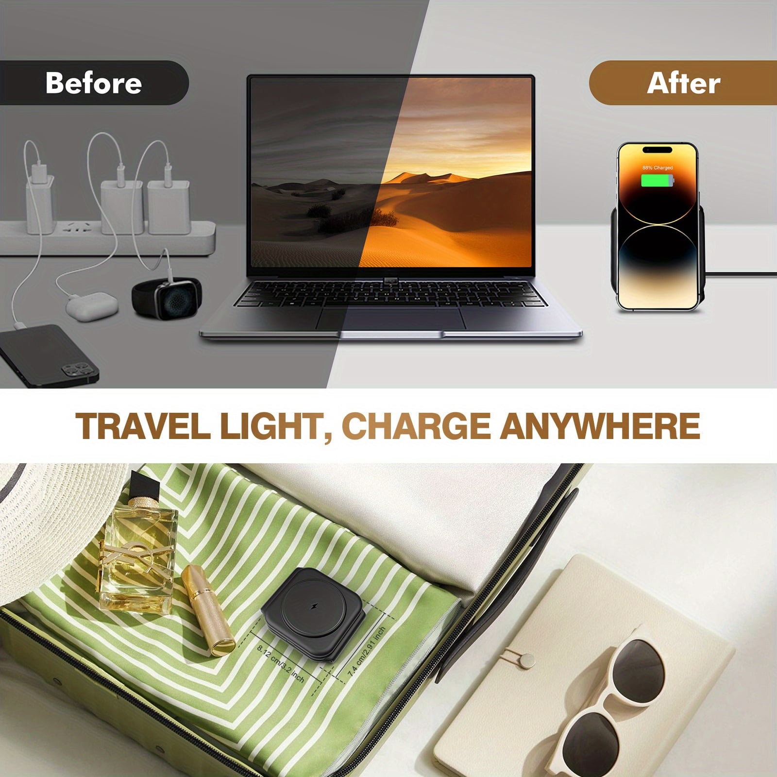 Magnetic 3-in-1 Wireless Charging Station, Foldable Fast Charger for iPhone 17/16/15/14/13/12 Series, iWatch 2-11/SE/Ultra, AirPods 2/3/Pro