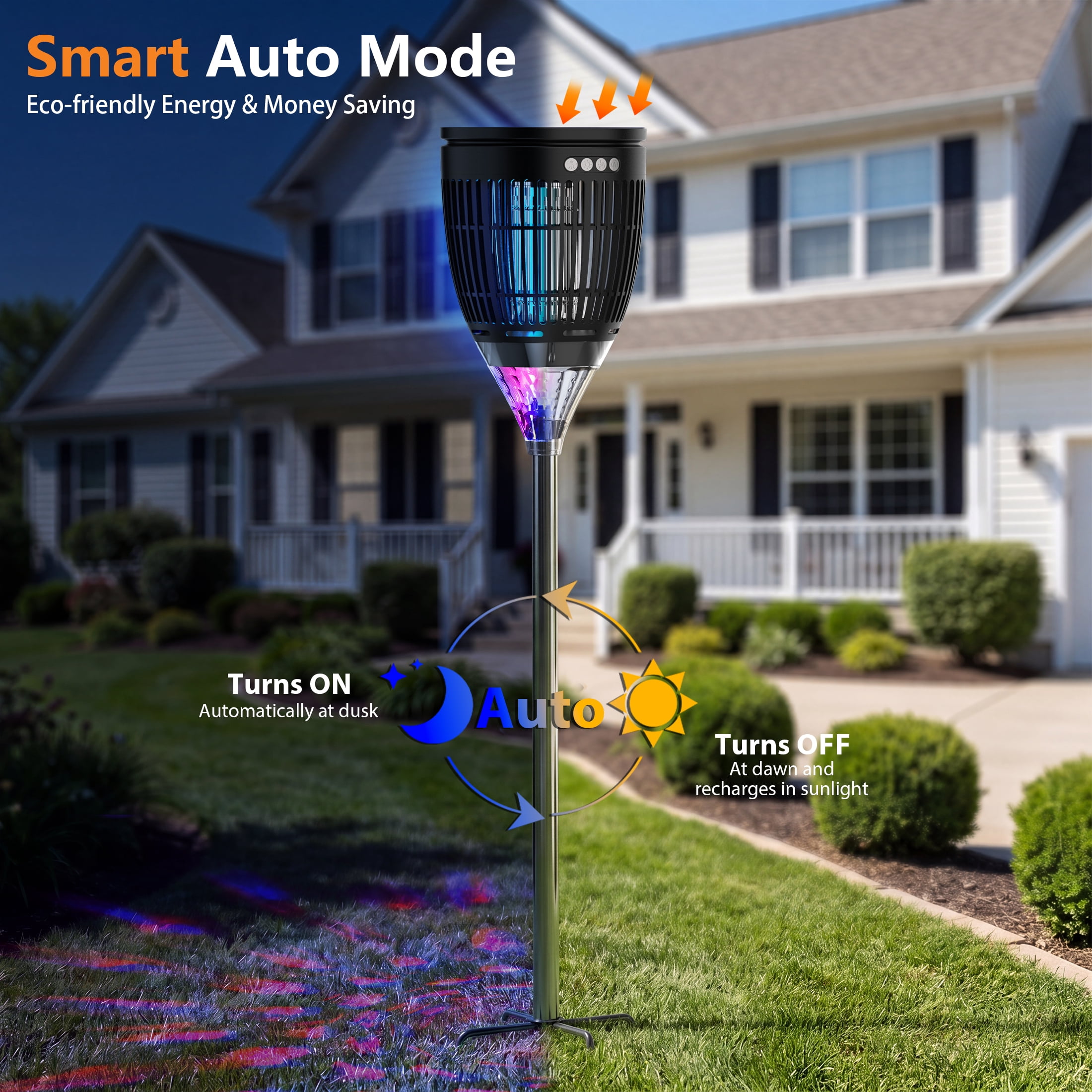 Aukfa Solar Bug Zapper Outdoor, 4200V 3-in-1 Mosquito Zapper, Flame Light & RGB Projector, IPX5