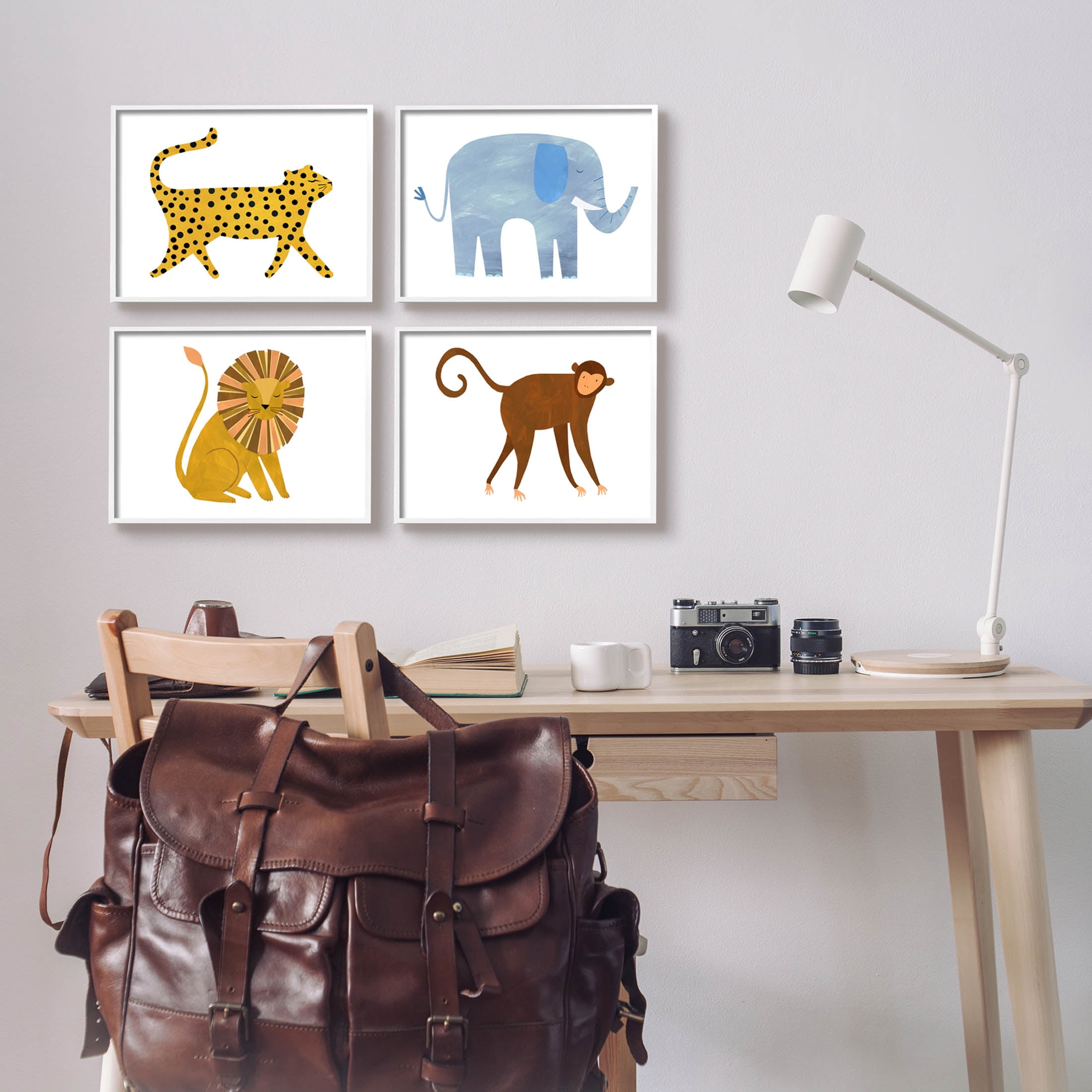 Stupell Industries Various Whimsical Wildlife Animals Graphic Art White Framed Art Print Wall Art, Set of 4, Design by Emily Kopcik