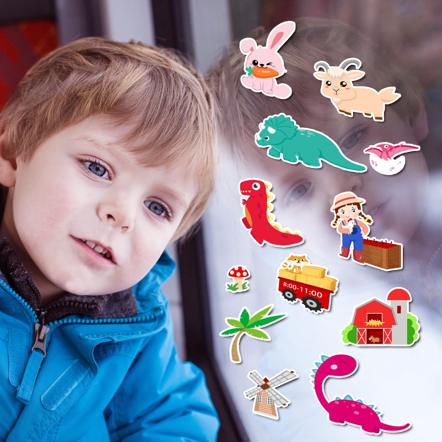 Window Clings Stickers For Gel Decals Thick And Adults Classroom Home Airplane Birthday Party Supplies (farm+dino)