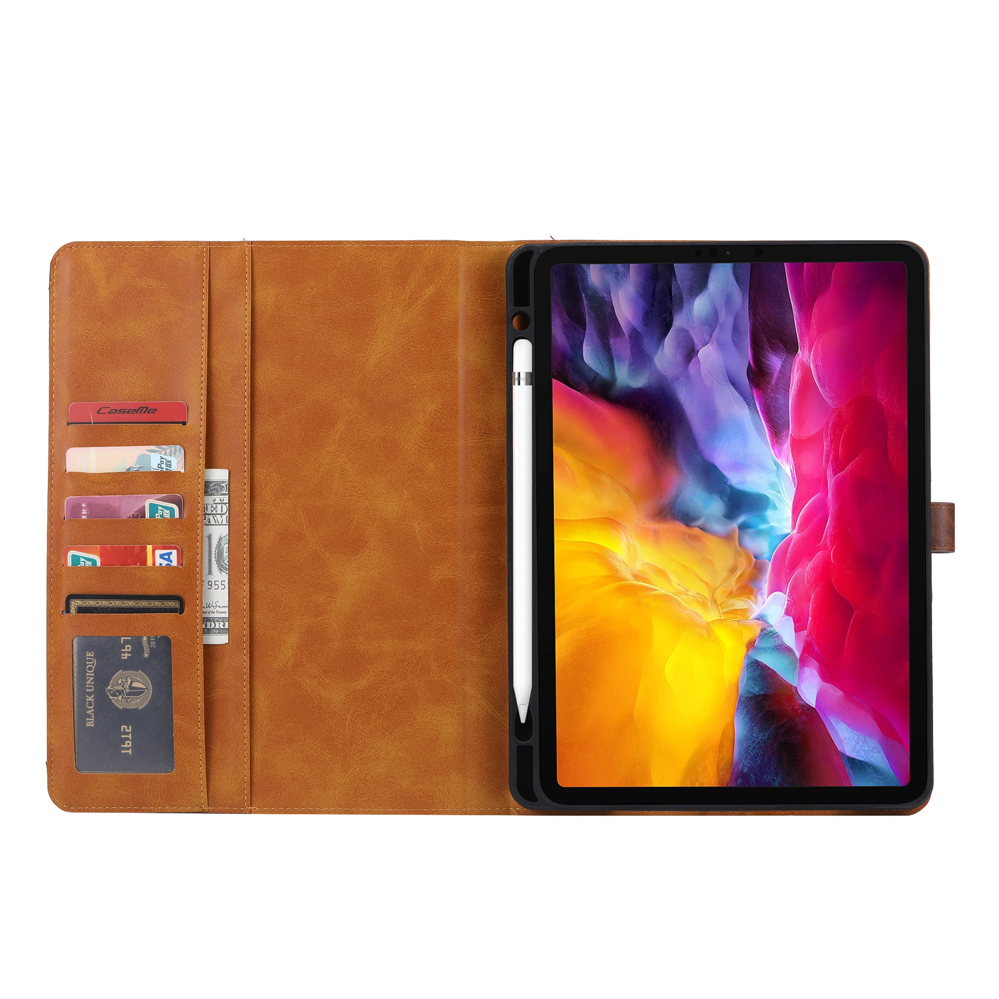 TECH CIRCLE Leather Case for (2022/2021/2020/2018) Apple 12.9-inch iPad Pro (6th/5th/4th/3rd Generation) - Smart Stand Case with Pencil Holder & Card Slots, Pink