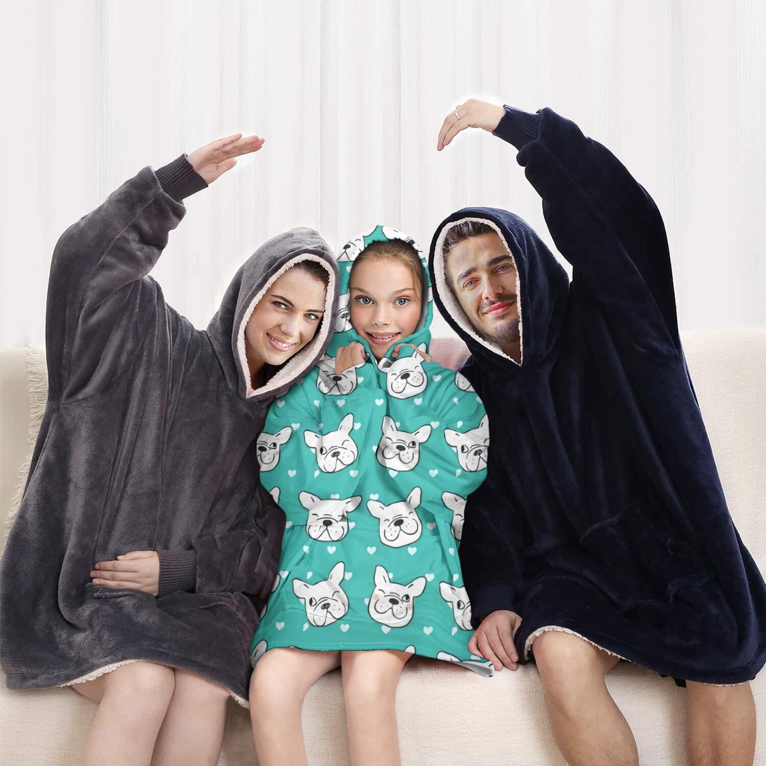 Esign Of Head Pug Dog Blanket Hoodies for Kids 6-13YR Oversize Wearable Blanket Hoodies for Boys Girls Teens