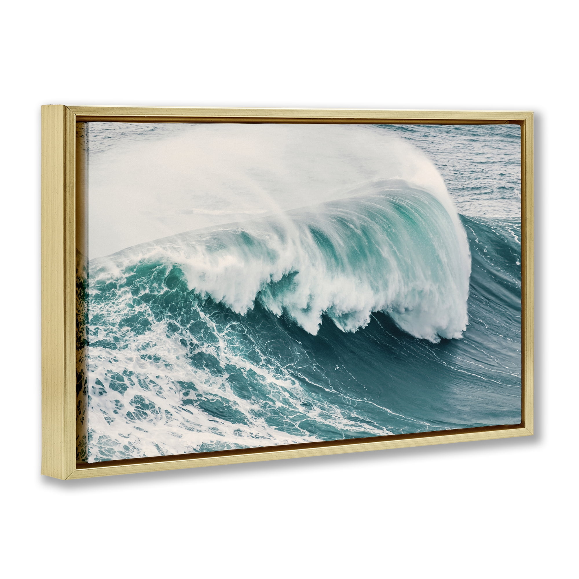 Stupell Industries Large Breaking Wave Nautical & Beach Photography Gold Floater Framed Canvas Art Print Wall Art, 31 x 21