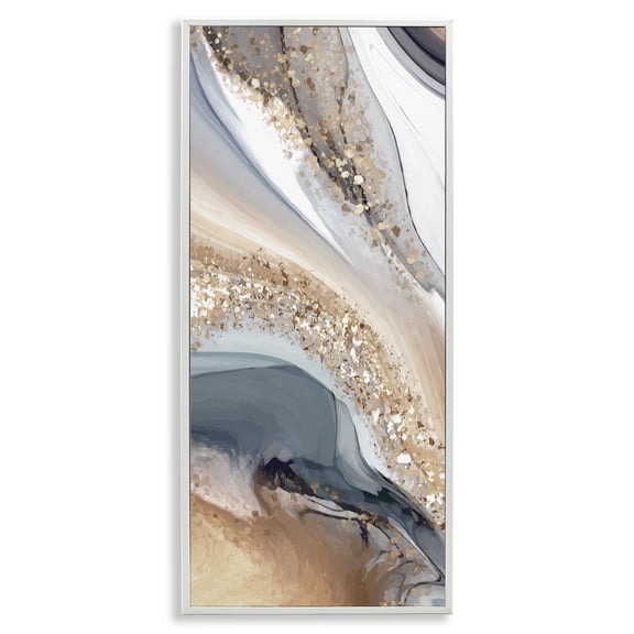 Stupell Industries Art Deco Glam & Grey Waves White Framed Giclee Art, 13 x 30, by Kim Allen