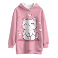 thumbnail image 4 of Psesaysky Girls Long Hoodie Oversized Pullover Sweatshirt Cartoon Kitty Print Long Sleeve Top with Kangaroo Pocket for Fall Winter for 5-6 Years, 4 of 7