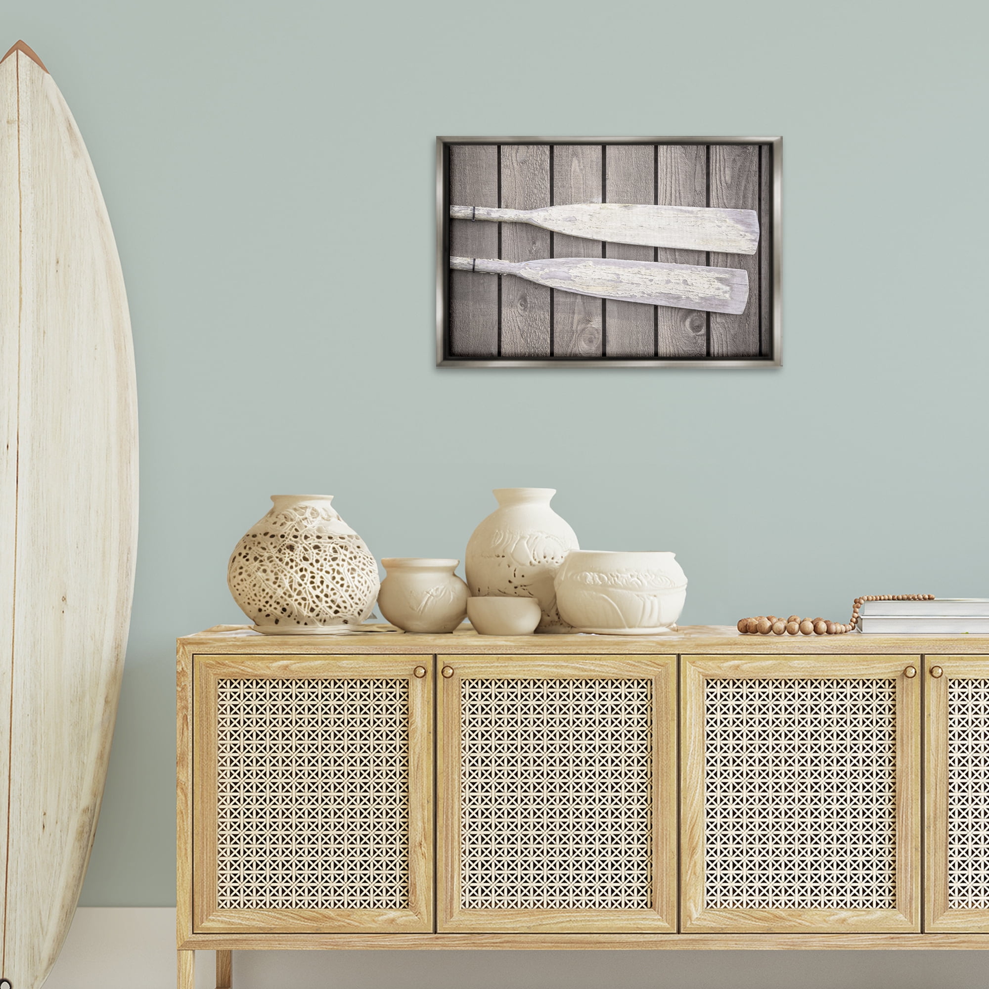Stupell Industries Rustic Oars Pair Nautical & Beach Photography Gray Floater Framed Canvas Art Print Wall Art, 25 x 17
