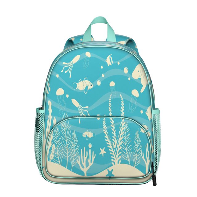Spiral Seashell Student Backpack - Durable Oxford Fabric Travel and School Backpack with Cute Fish and Tropical Coral Print, Comfortable Dual Shoulder Support