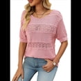 thumbnail image 2 of Suéteres de Punto de Cuello Redondo y Corta para Mujer, de Verano, Color Rosa, Talla S, 2 of 7