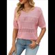 thumbnail image 2 of Suéteres de Punto de Cuello Redondo de Corta para Mujer, Blusas de Verano, Color Rosa, Talla L, 2 of 7