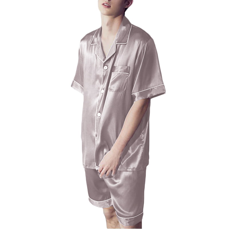 Nerefy Satin Silk Pajamas Shorts for Men Sleepwear Pajama Set Nightgown