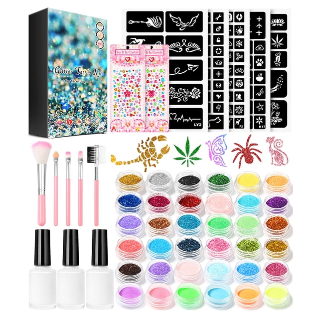 Body Glitter Tattoo Set Irregular Temporal Glitter Tattoo Face Primer Kit De Maquillaje Para Niños Y Adultos Para Cumpleaños Fiesta De Halloween