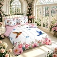 thumbnail image 2 of Erosebridal Elegant Hummingbird 7-Piece King Bedding,Graceful Tropical King Bed in a Bag,White Pink,Pink Reversible, 2 of 7
