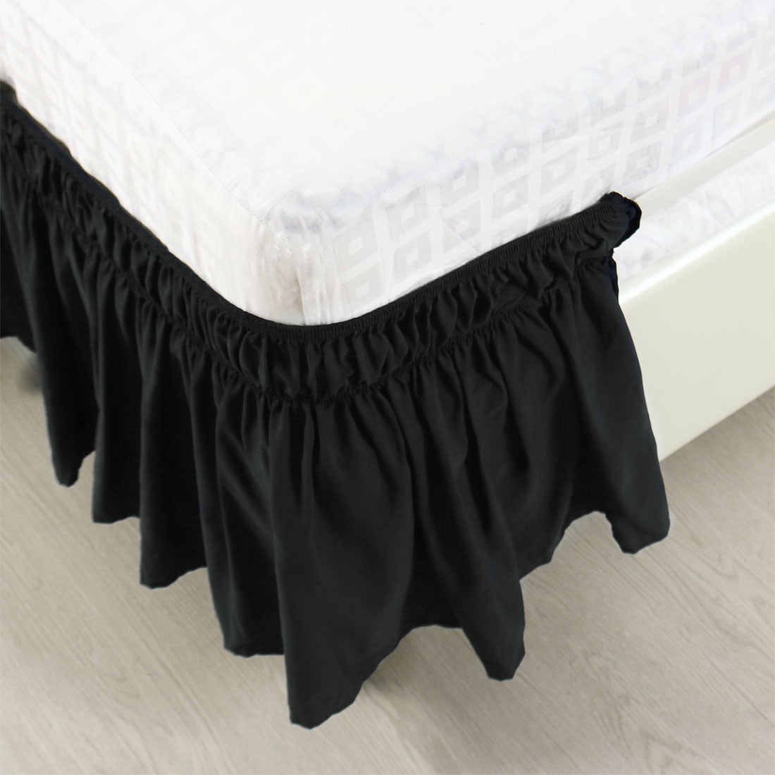 Unique Bargains Polyester Elastic Dust Ruffled Bed Skirt with 15" Drop King Black