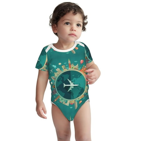 

Haiem Around The Planet Printed Unisex-Baby Short Sleeve Onesies Bodysuits Unisex Babies Snap-Up Rompers-12 Months