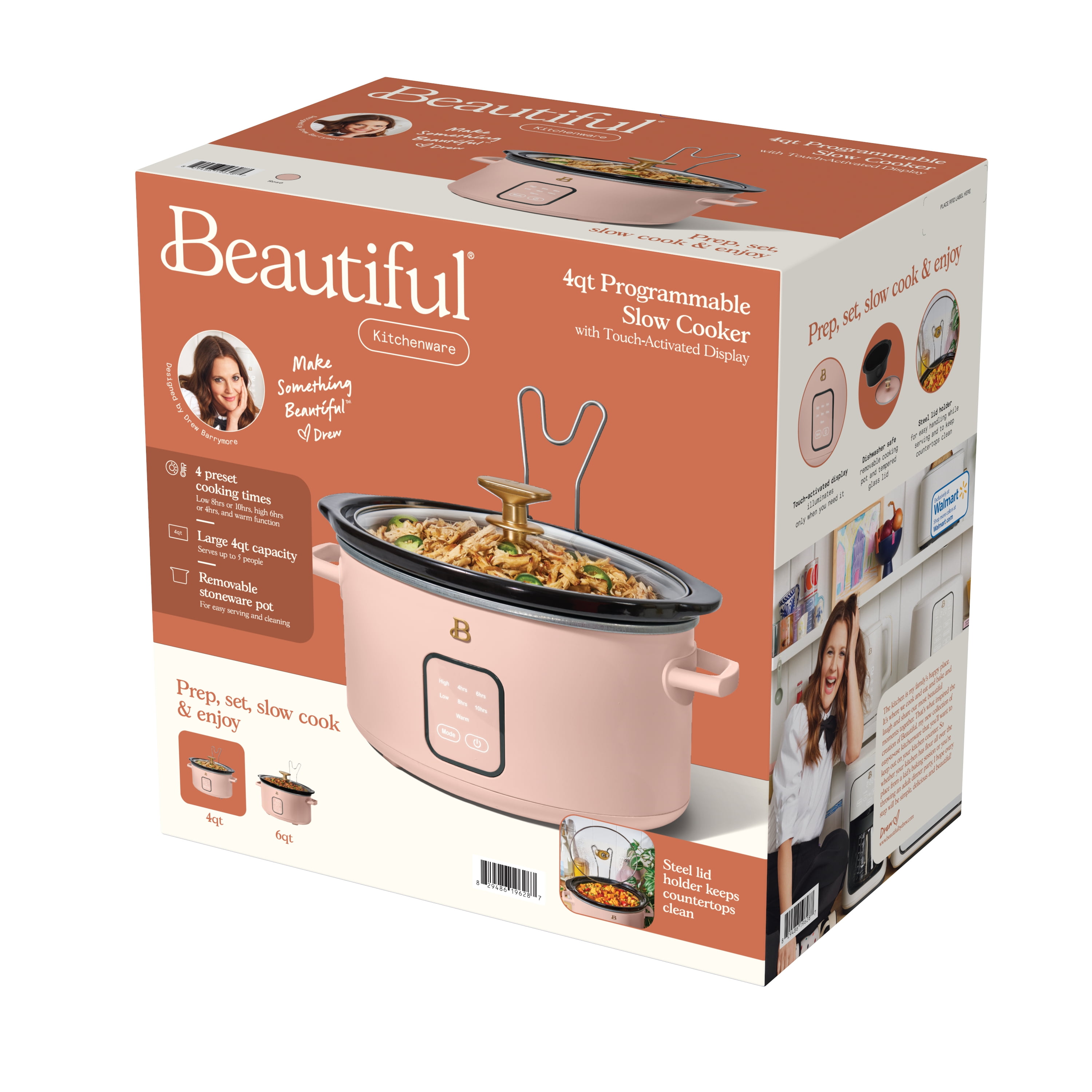 Beautiful 4Qt Slow Cooker with Touch-Activated Display, Rose by Drew Barrymore