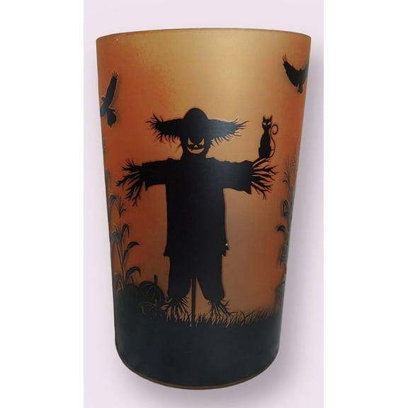 Yankee Candle Large Halloween Scarecrow & Crows Orange Glass Jar Candle Holder