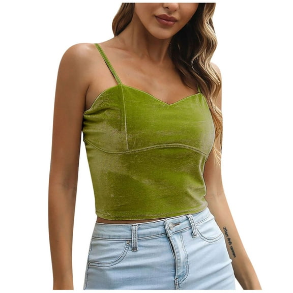 JIUKE Crop Tank Tops for Women Velvet Sleeveless Casual Summer Slim Fitted Basic Push up Corset Top