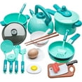 thumbnail image 1 of 20 Piece Kids Kitchen Set Toys Food Cooking Cookware Accessories - Green T-x, 1 of 4