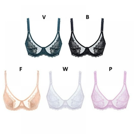 

Lace Cut-out Bra Comfortable and Breathable Without Restraint - Ultra-Thin Underwear Soft Steel Ring Full Coverage Mesh Sheer Plus Size Bra(5-Packs)
