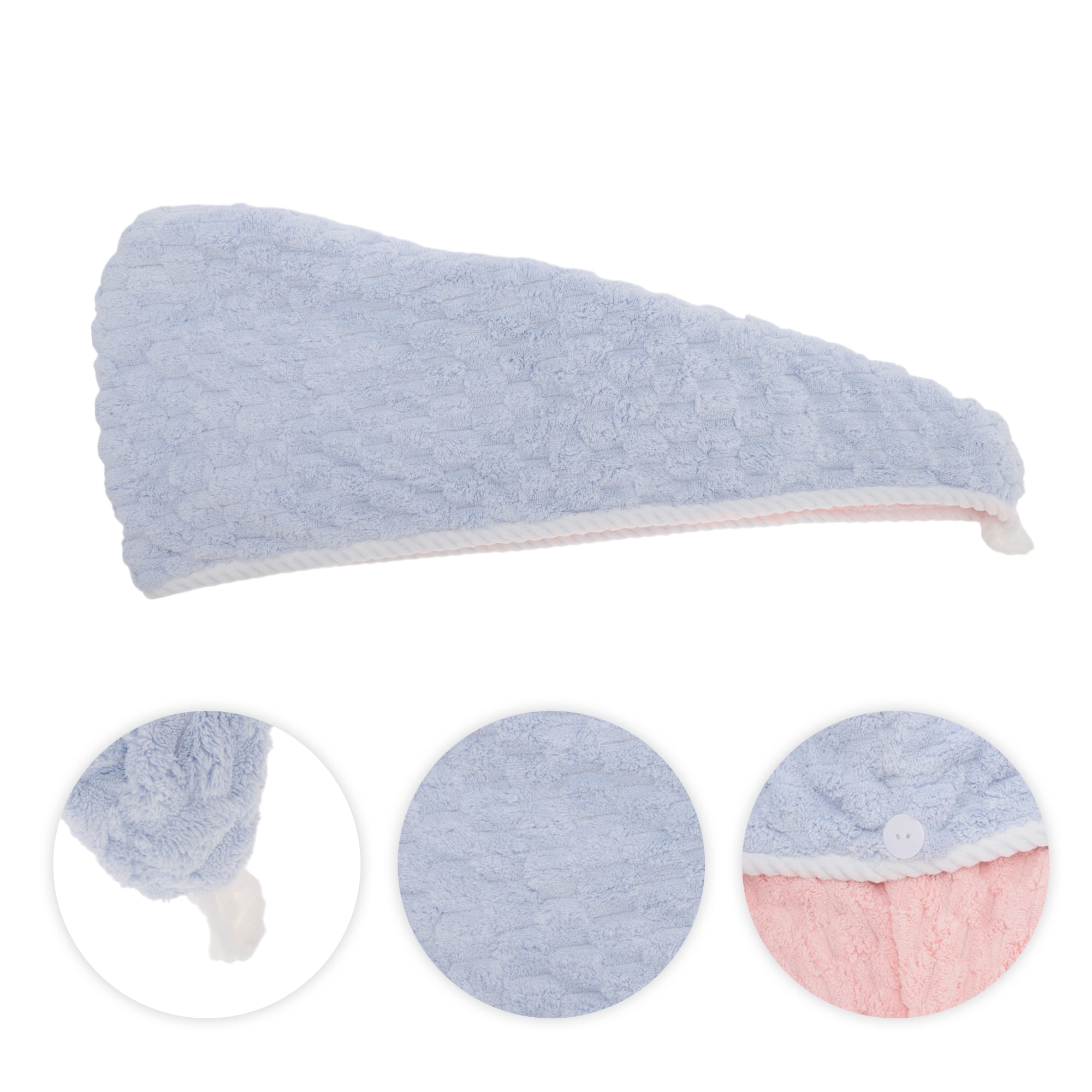 Unique Bargains Water Absorbent Double Layer Hair Towel for Bathroom Hotel Blue, Pink