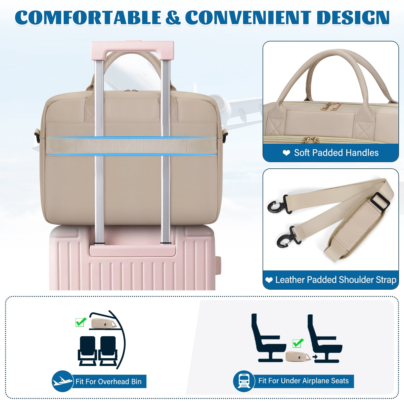 RAINSMORE Laptop Bag 17.3 Inch Messenger Shoulder Bags for Women Waterproof Computer Briefcase Large Laptop Case for Work Business Office College Travel,Khaki