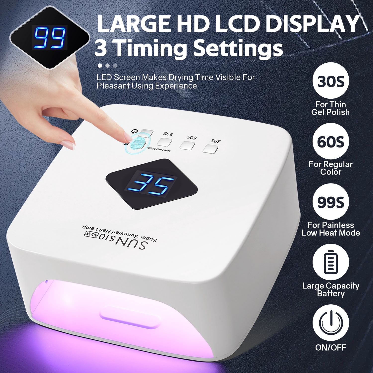UV LED Nail Lamp 120W Rechargeable – Professional Gel Nail Dryer with 30 Beads, LCD Display, Auto Sensor & 3 Timers for Acrylic & Gel Polish, Salon-Quality Home Manicure