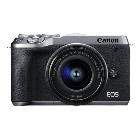 Canon - EOS M6 Mark II Mirrorless Camera with EF-M 15-45mm Lens and EVF-DC2 Viewfinder - Silver