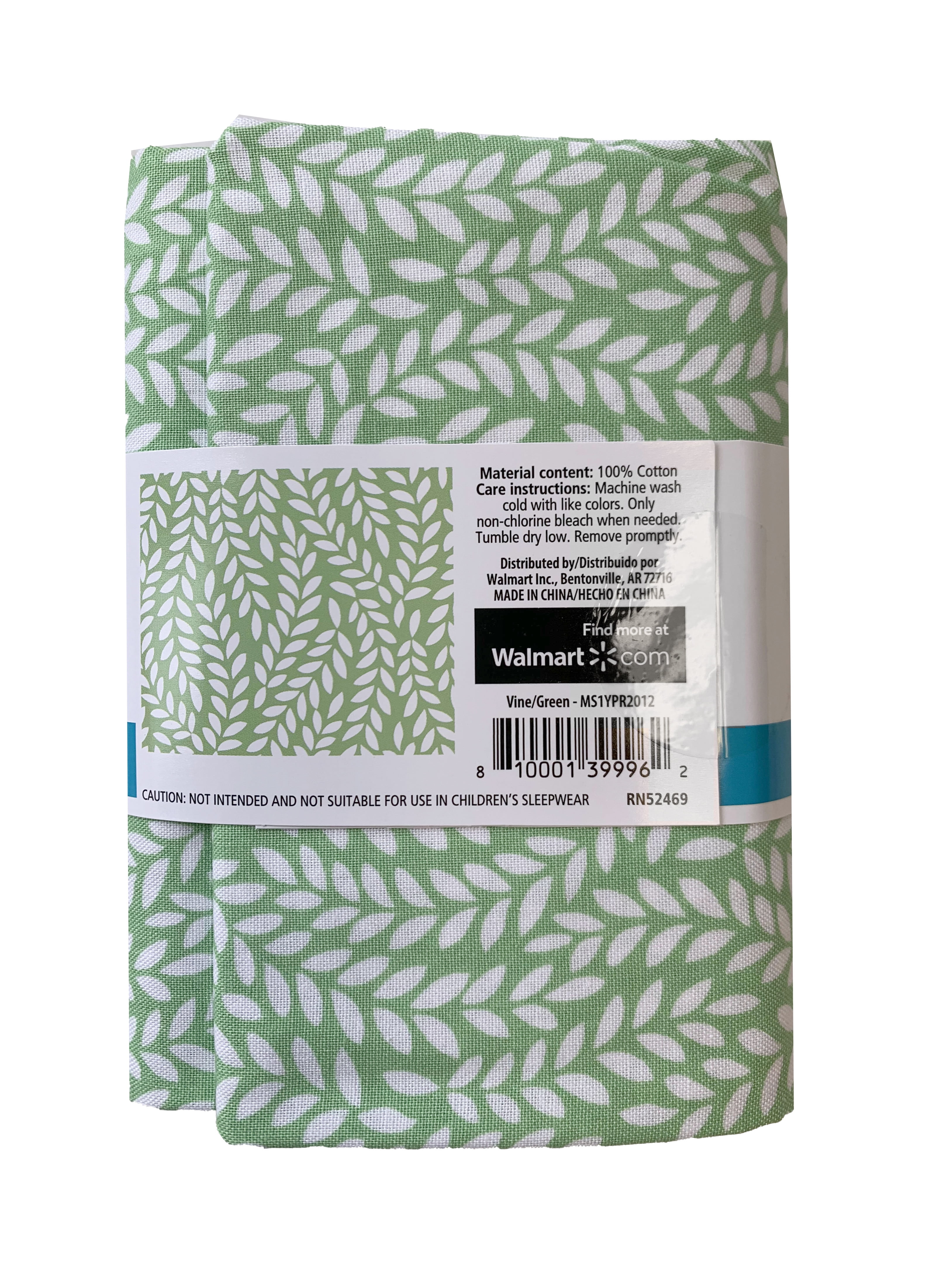 Mainstays 100% Cotton 1 Yard Precut Fabric Green Vine
