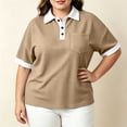 thumbnail image 3 of Dolkfu Yellow Going Out&nbsp;Tops Retro Vintage Polycotton Short Sleeve Collared Button Fashion Modern Patchwork Blouses & Tops Khaki,S, 3 of 4