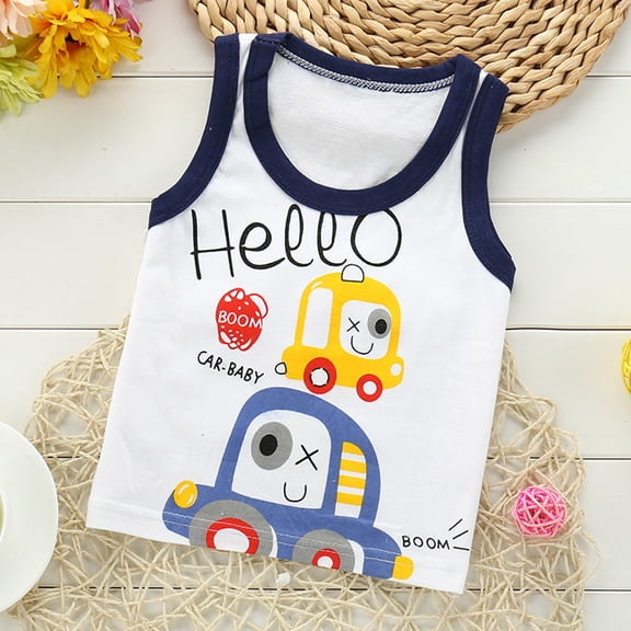 Boys T Shirts Boys Summer Cute Print Sleeveless Tank Top Stretchy Casual Girls' Tops Blue 18-24 Months