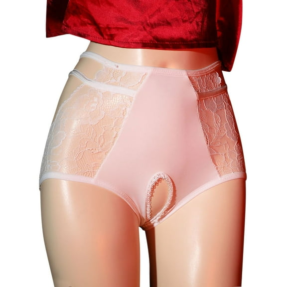 TMOYZQ High Waist Crotchless Panties for Women, Floral Lace Cutout Stretch Briefs Cheeky Underwear Invisible Seamless Underwear Breathable Full Coverage Panties