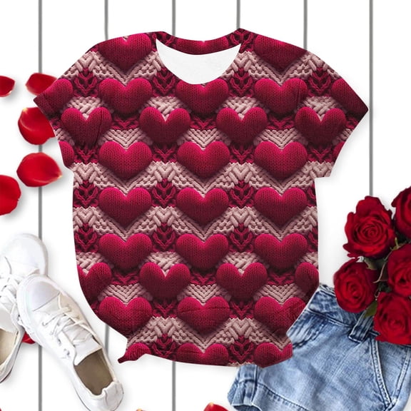 Lilgiuy Love Heart Graphic Shirts for Women's Casual Round Neck Heart Printed Short Sleeve T-Shirt Couple Top Pullover Tank Tops Gift for Your Girlfriend Wife