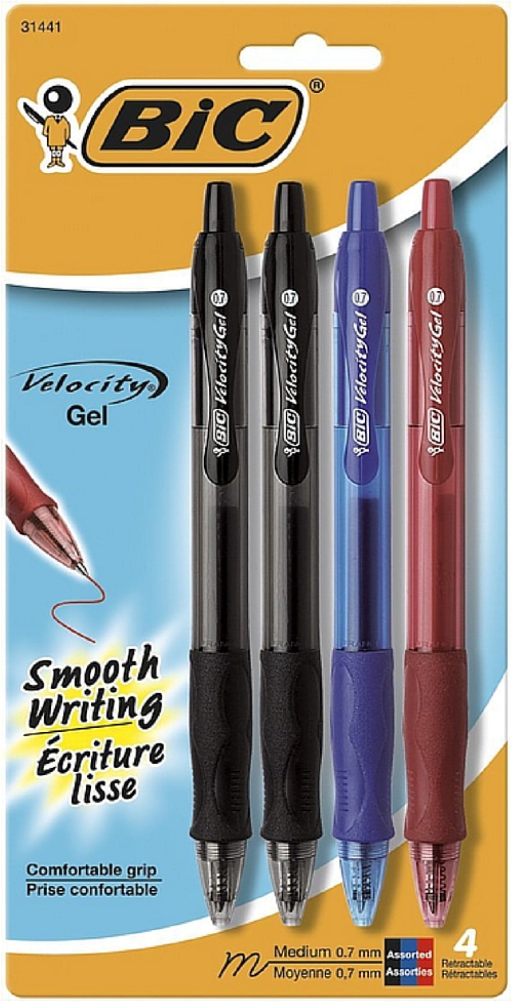 Bic Velocity Gel Retractable Pen, Assorted Colors 4 ea (Pack of 4 ...