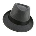 thumbnail image 1 of Fedora Hat Winter Manhattan Structured Wool Gangster Jazz Panama Hat Gray, 1 of 8