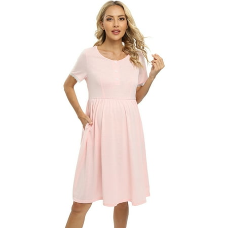 

Xmarks Women s Short Sleeve Nightgown Sleepwear with Pockets Round Neck Button Down Nightshirt for Breastfeeding High Waist Night Shirts Women Nightdress Soft Lounge Dress S-3XL