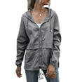 thumbnail image 1 of Chubasquero con capucha para mujer, cortavientos, ligero, impermeable, para senderismo al aire libre, gris oscuro M, 1 of 5