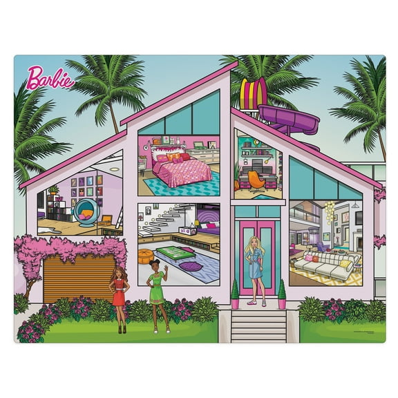 Imaginmat: Jumbo - Barbie Dream House - Floor Playmat & 2 Dog Friends, 47 x 61", 2 Animal Figures, Durable EVA Foam Mat, Portable, Licensed, Kids 3 