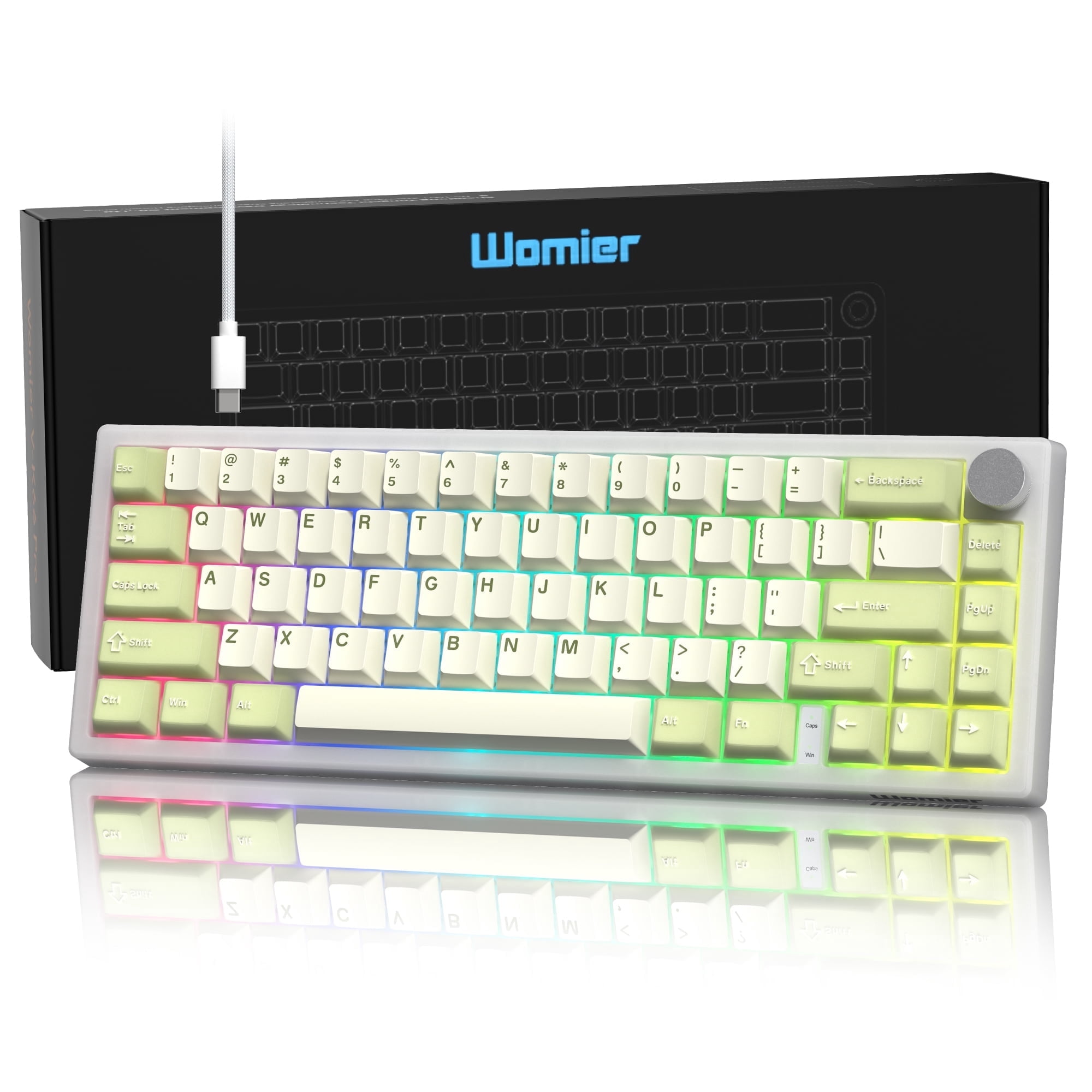 COSTOM Mechanical Gaming Keyboard, 60% QMK/VIA Creamy Mechanical Keyboard, RGB Cute Wired Keyboad with Hot Swappable Gasket,Green