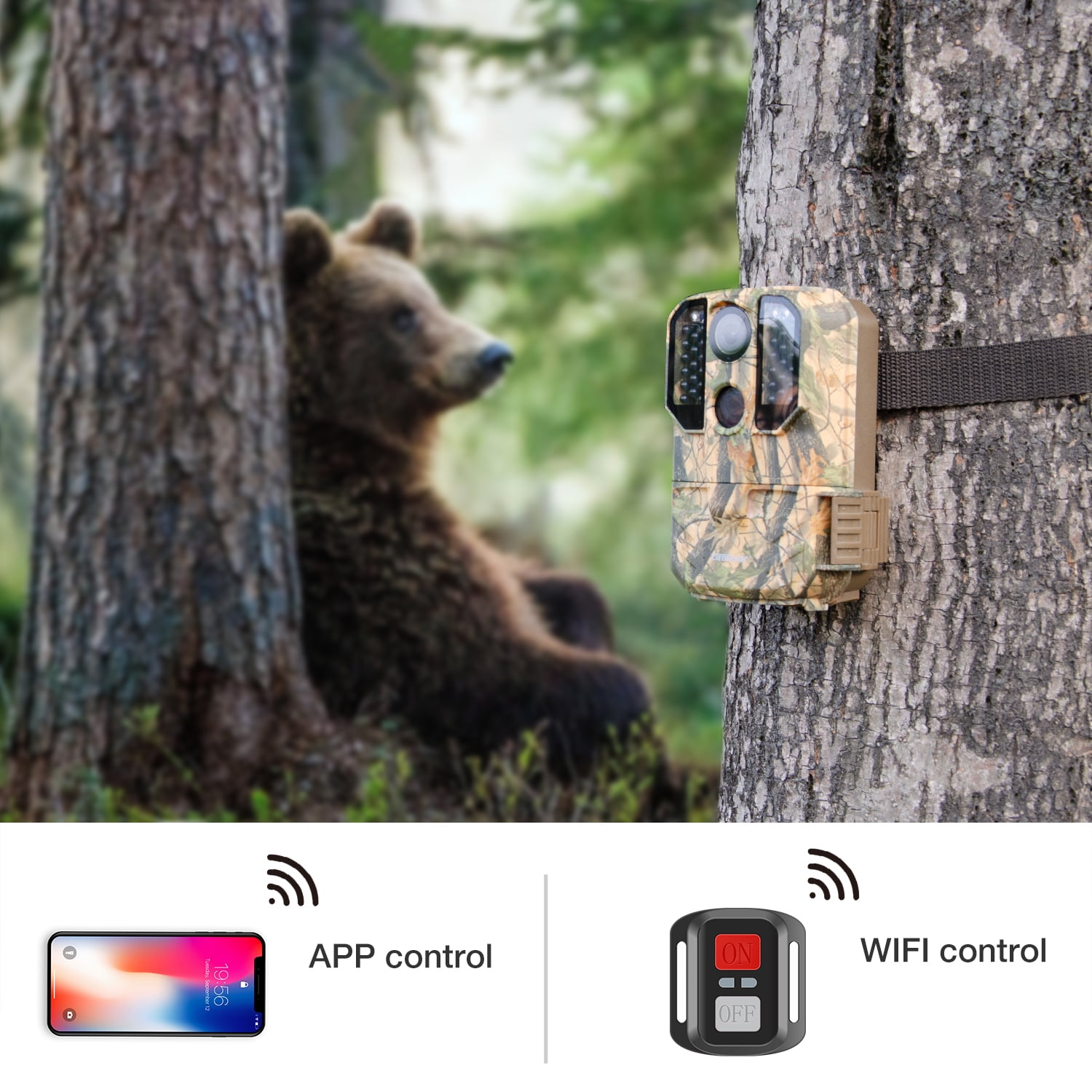 Campark WiFi Trail Camera 24MP 1296P Bluetooth Game Camera with Night Vision Waterproof IP66 Motion Activated