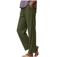 thumbnail image 6 of Mifsaly Linen Drawstring Pants Women Crochet Side Cutout Detail Wide Leg Casual Summer Pant Lightweight Flowy Vacation office Lounge Outfits with Pockets Army Green,XL, 6 of 7